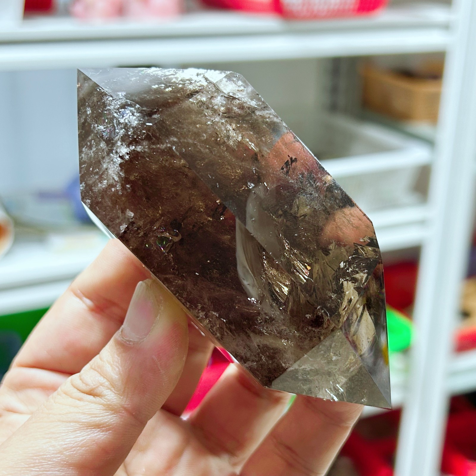 0.77LB Natural Smoky Quartz Obelisk Crystal Double Point Healing G7725