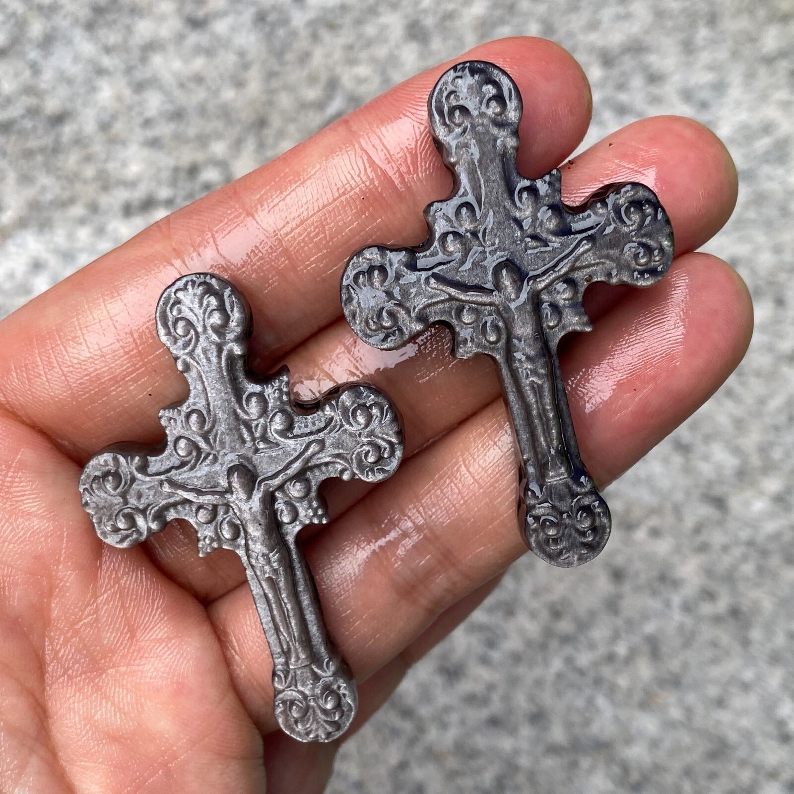 TOP Natural Silver Obsidian Quartz cross crystal Hand Carved Healing 1PC