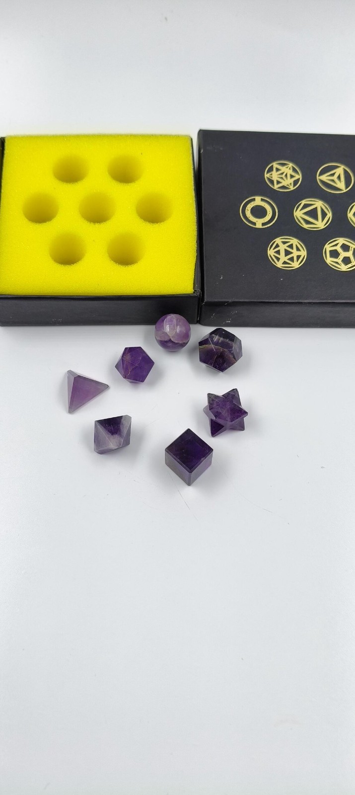 Amethyst 7 Platonic Solids Sacred Geometry Crystal Reiki Set Healing Crystals