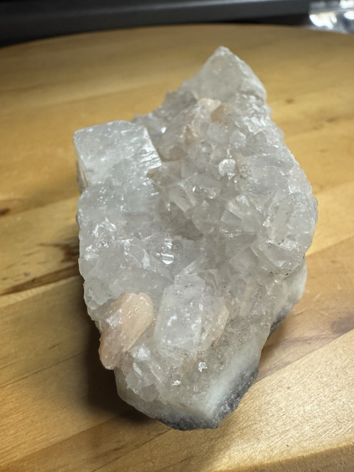 7099 Apophyllite With Stilabite India 1.5”T 2.0”W 3.4”L Wt. 8 Oz.