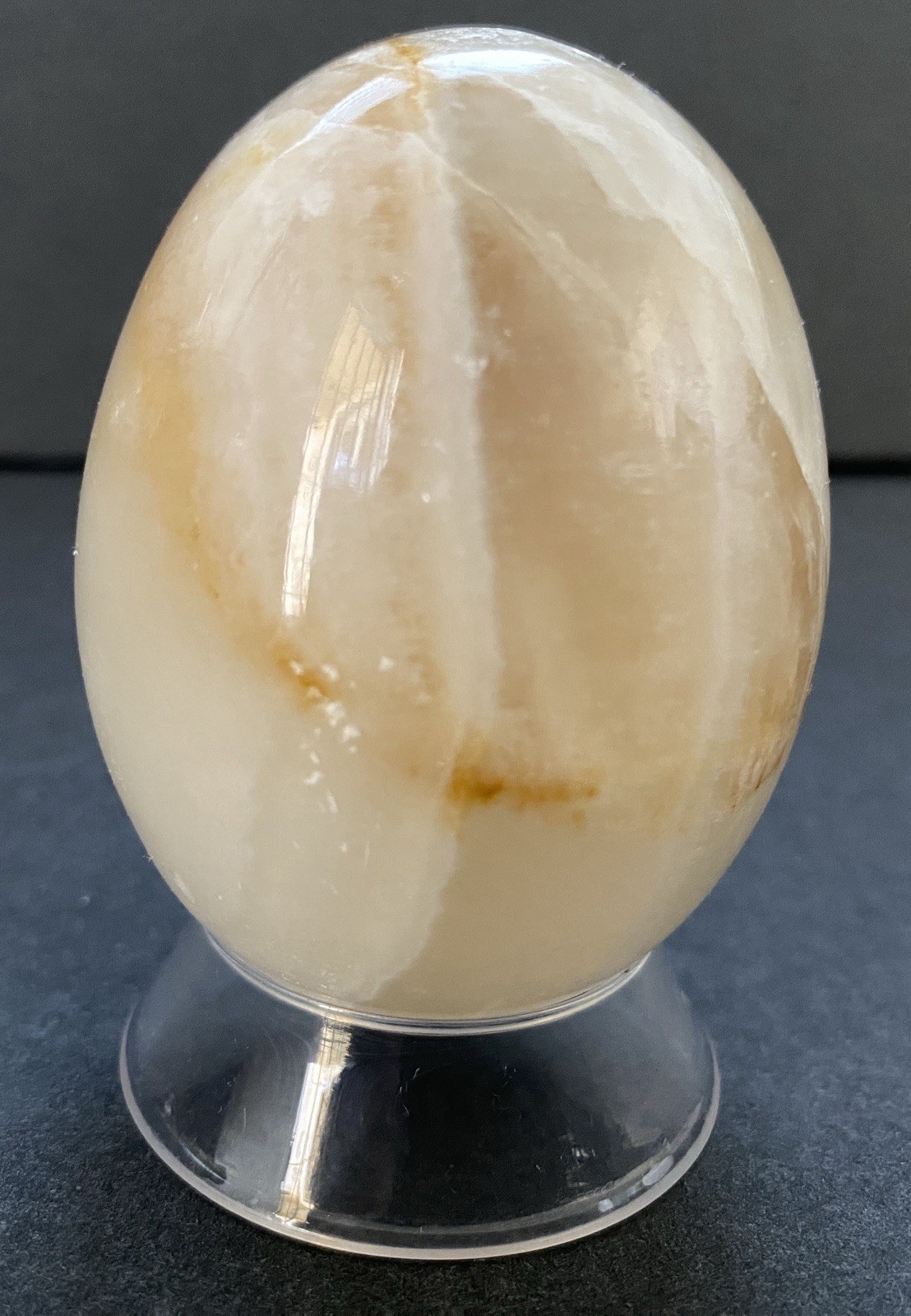 Natural Onyx Stone Egg With Stand Hand Polished Banded Agate Calcite Crystal