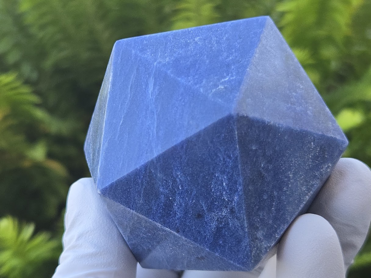 Blue Aventurine Carved Geometric Icosahedron, Large (46mm to 60mm) Decorative