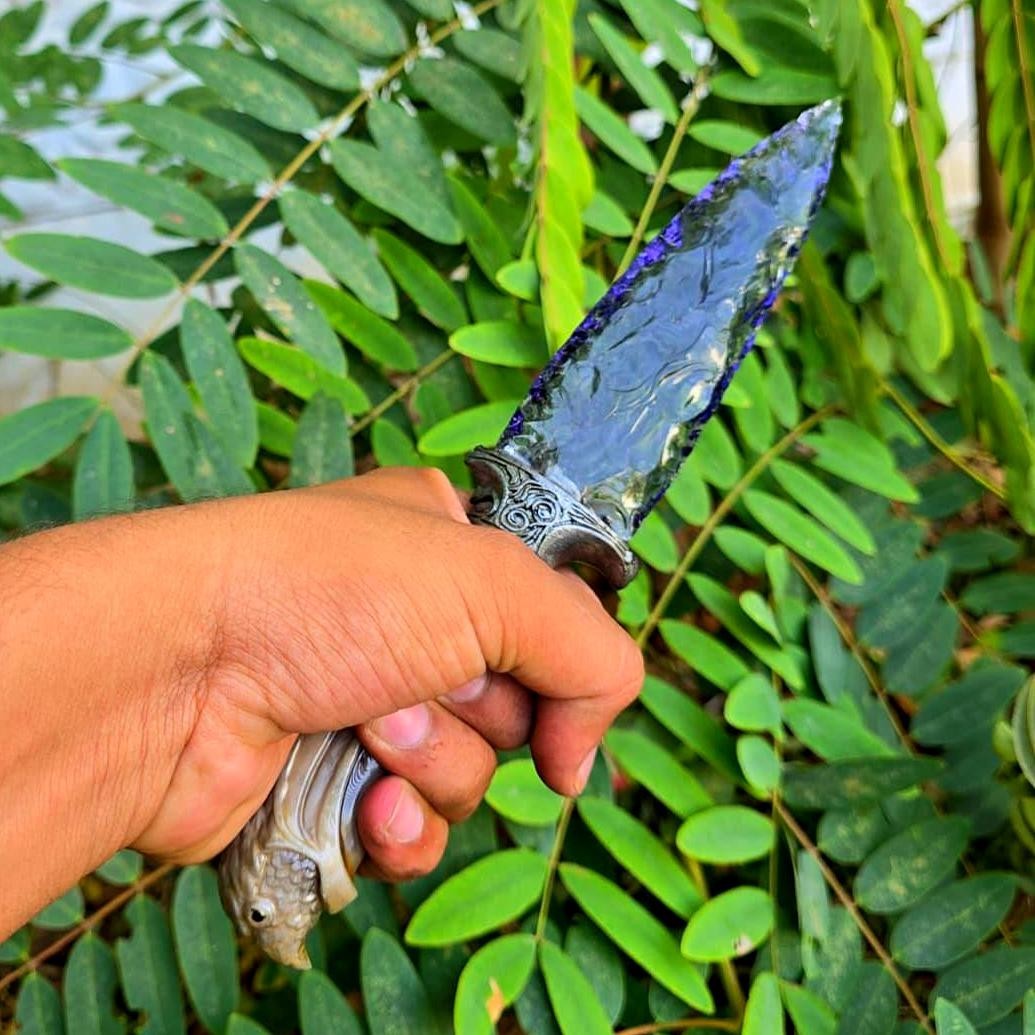 10″ Amethyst Glass Crystal Knife Handcrafted Ritual Athame Ornate Eagle Handle