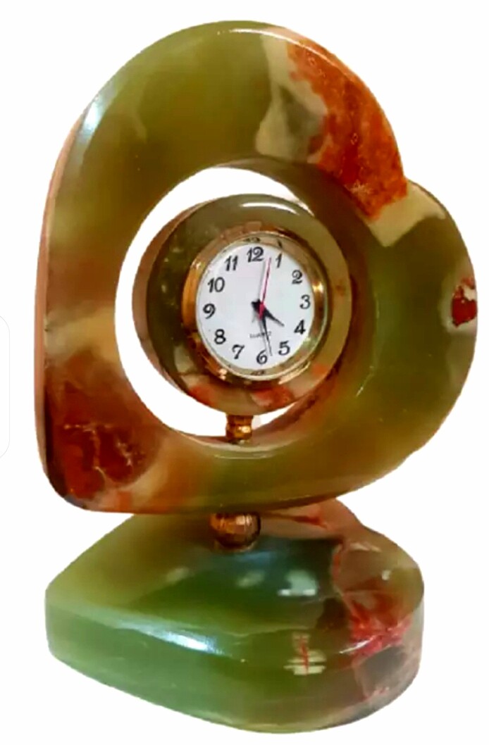 Large Polished Onyx Heart Clock AAA+ Grade – Natural Banded Stone Home Decor