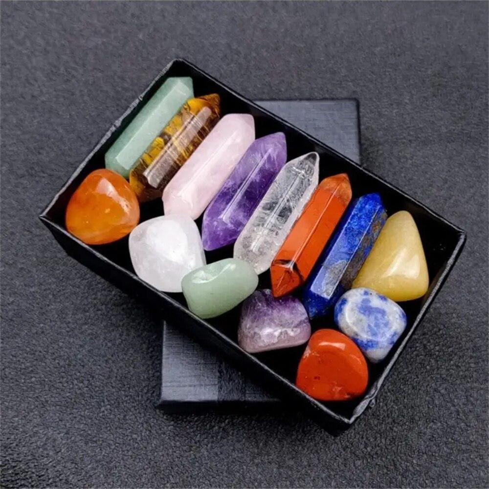 14pcs Pointed Quartz Crystal Chakra Healing Stones and Crystals Set Hexagon Rose
