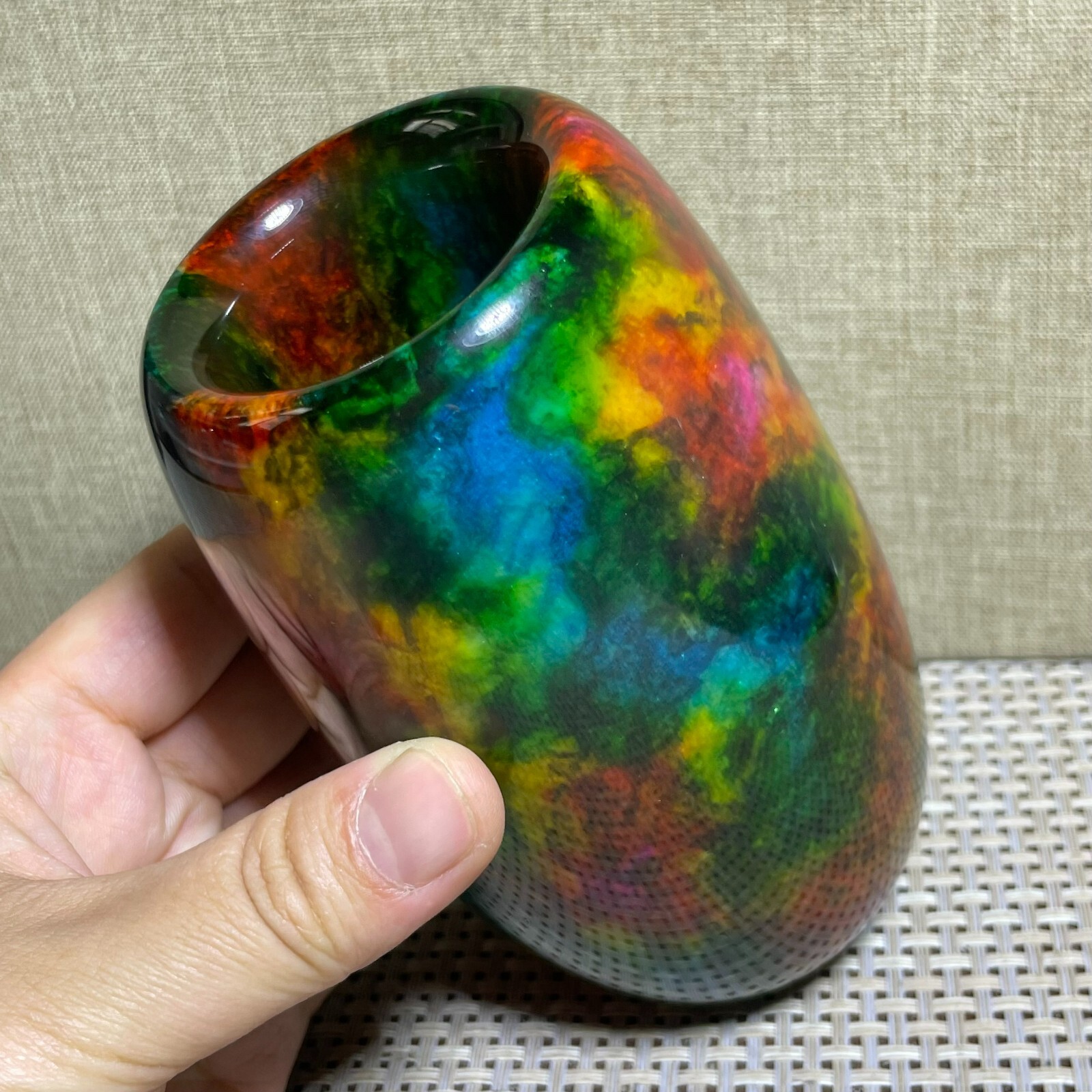 “Seven Colors Jade” vase specimen Penholder -Taiwan China 128mm A5