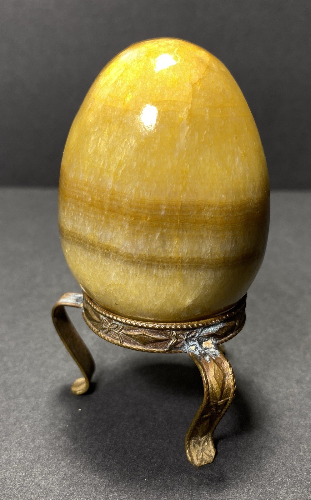 Natural Onyx Stone Egg With Stand Hand Polished Banded Agate Calcite Crystal