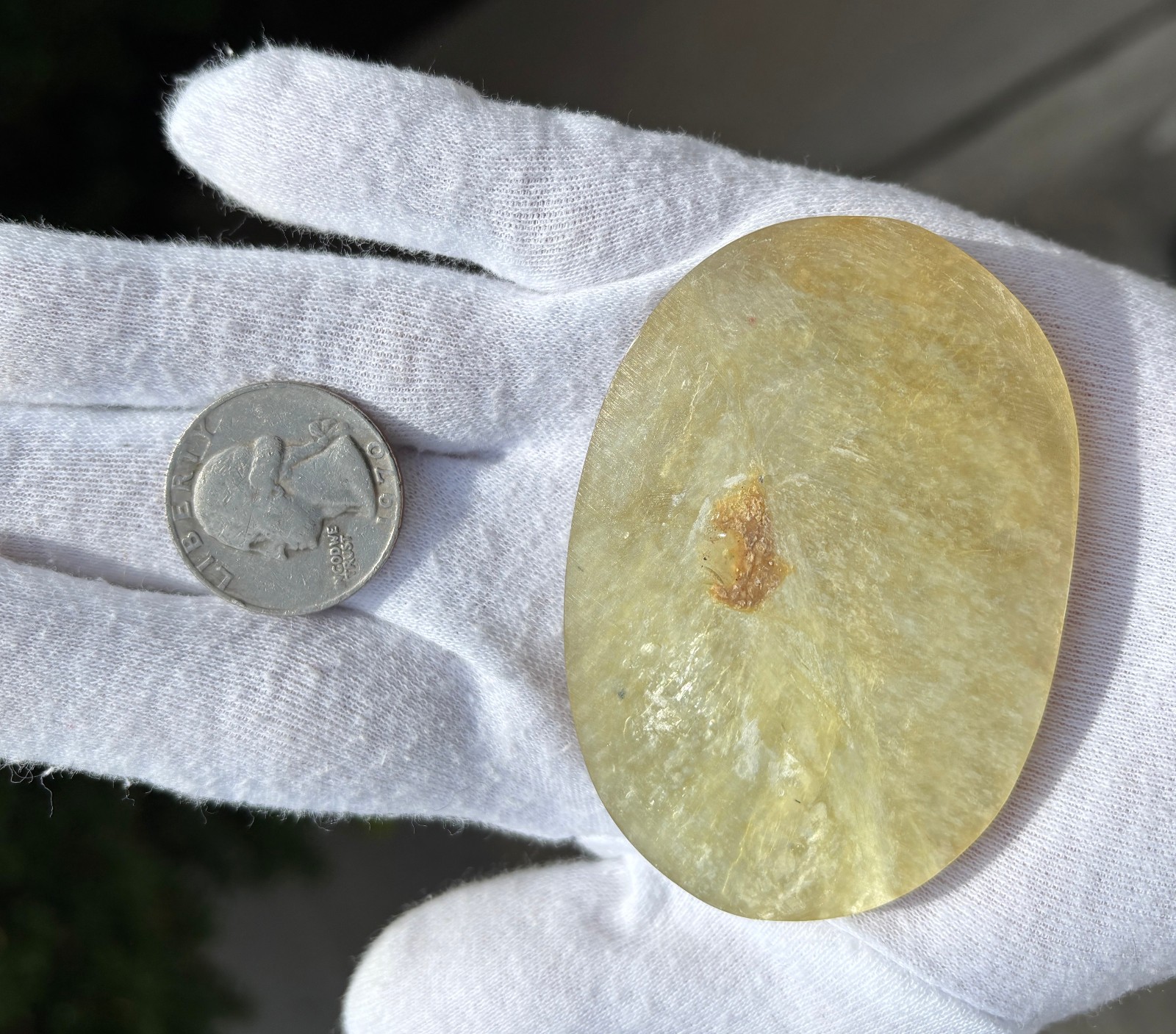 92g 2.74″ UNCOATED YELLOW GOLDEN GOLD MICA PALMSTONE PALM STONE NON-LACQUERED