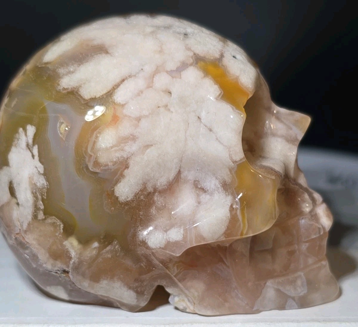 Flower Agate Skull 2.5″ X 2″ 7.8 Oz. 222g.