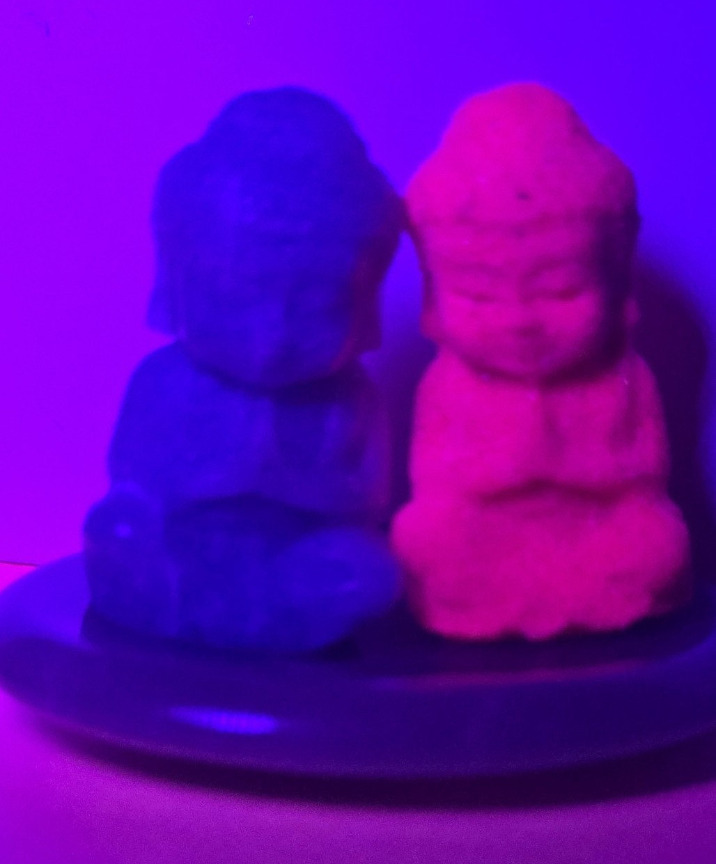 3 Pc Crystal Buddha Carving Set 1.5″ UV Reactive HoneyComb Ruby Green Aventurine