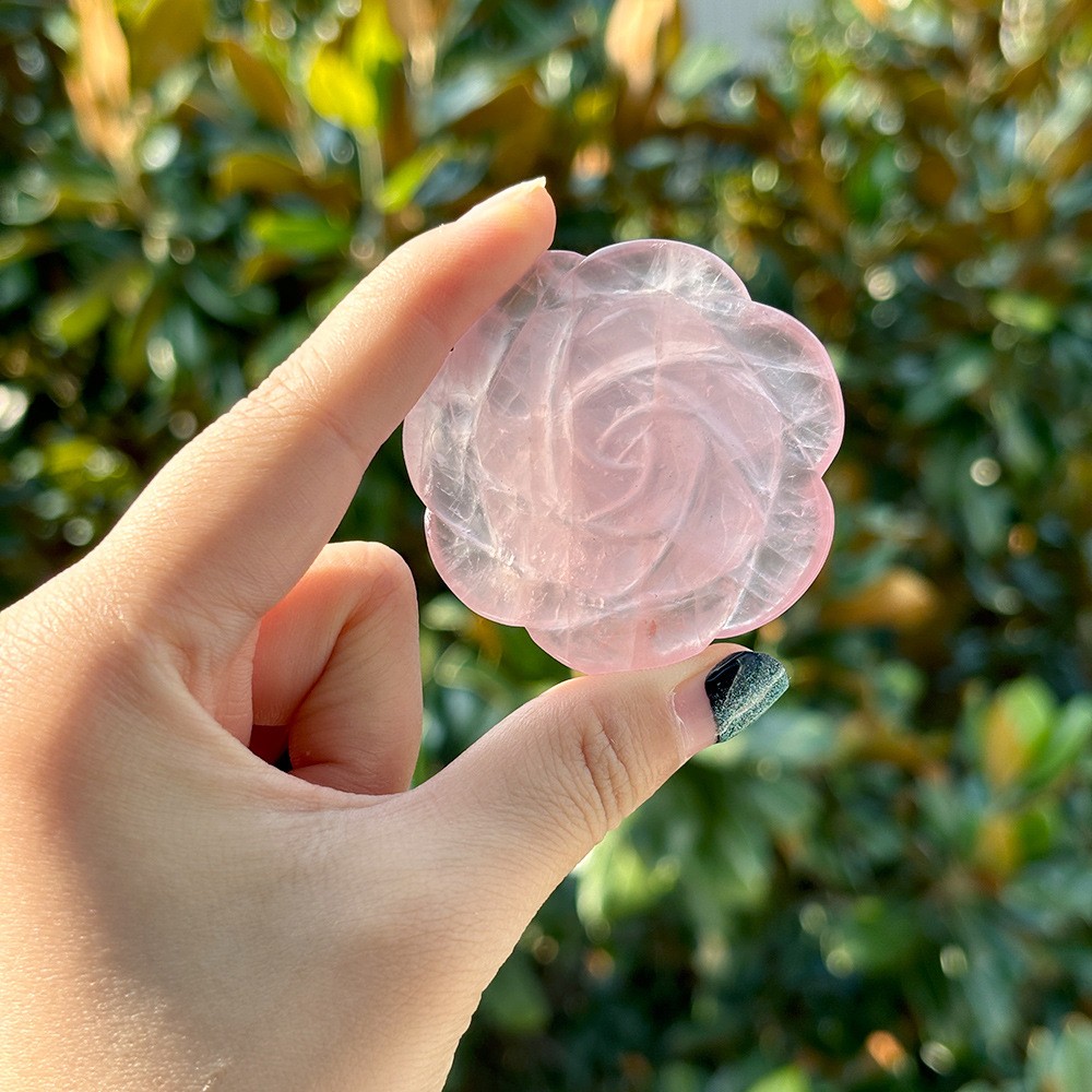 2″ Natural Pink Rose Quartz Carved Rose Flowers Crystal reiki Healing 1pc