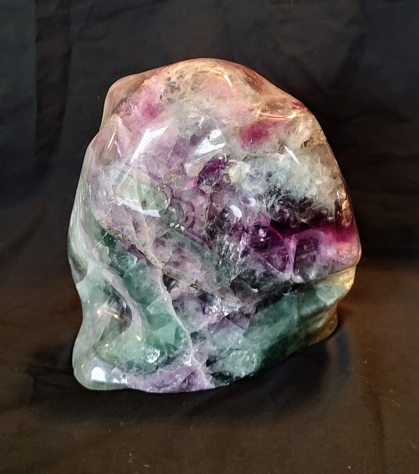 7 LB. Polished GREEN & PURPLE Fluorite Crystal Paperweight Freeform Rock Mineral
