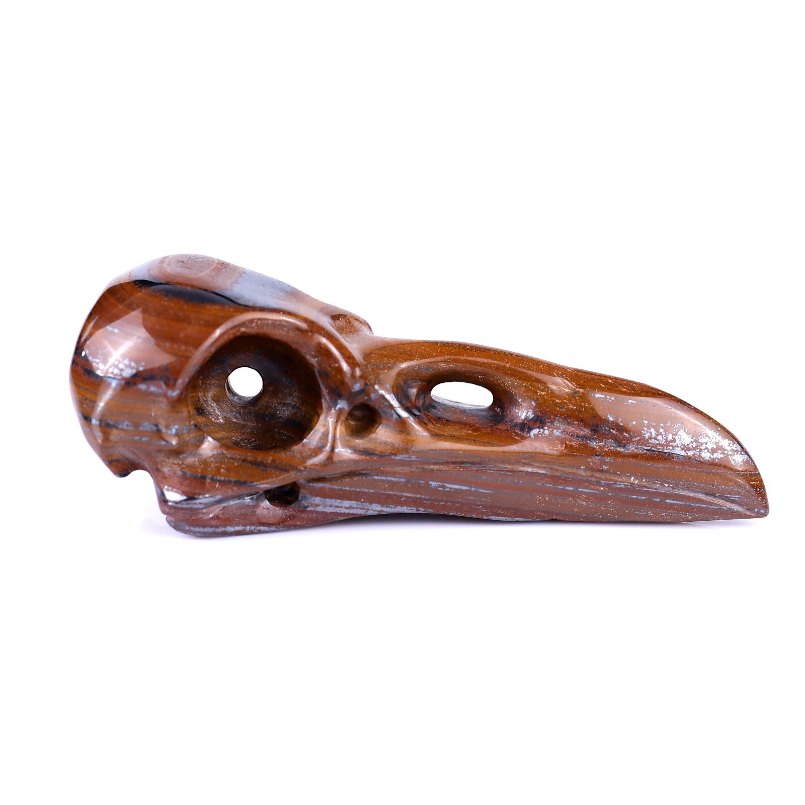 5″Tiger Iron Eye Hand Carved Raven Skull Sculpture Crystal Healing Carving Decor