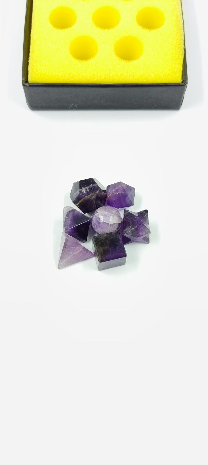 Amethyst 7 Platonic Solids Sacred Geometry Crystal Reiki Set Healing Crystals
