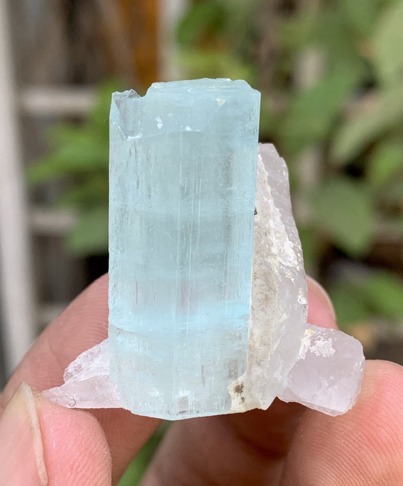 17 Gm Sky Blue Color Aquamarine Crystal With Quartz Specimen From Pakistan