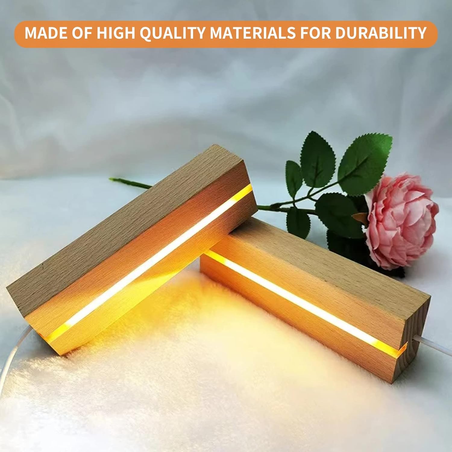 2PCS LED Wooden Display Stand for Acrylic Resin Glass Crystal Art Warm White Lig