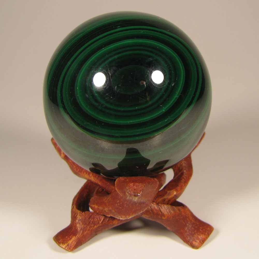 48mm MALACHITE Polished Gemstone Sphere Ball w/ Stand – Congo, Africa