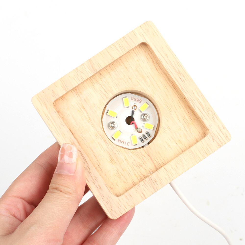 1PC Resin LED Lamp Display Base Wooden Lighted Base Stand for Laser Crystal