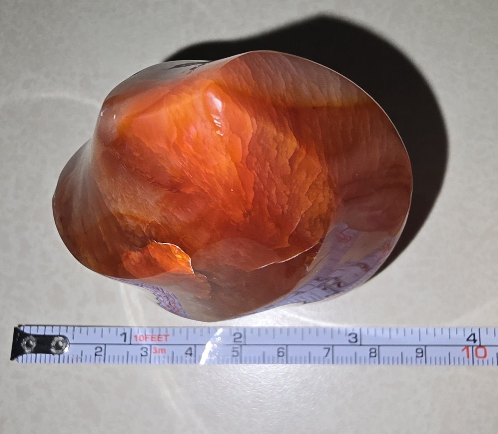 Polished Red Carnelian Flame Display Specimen, 268g, 4.5 Inches Not Damaged