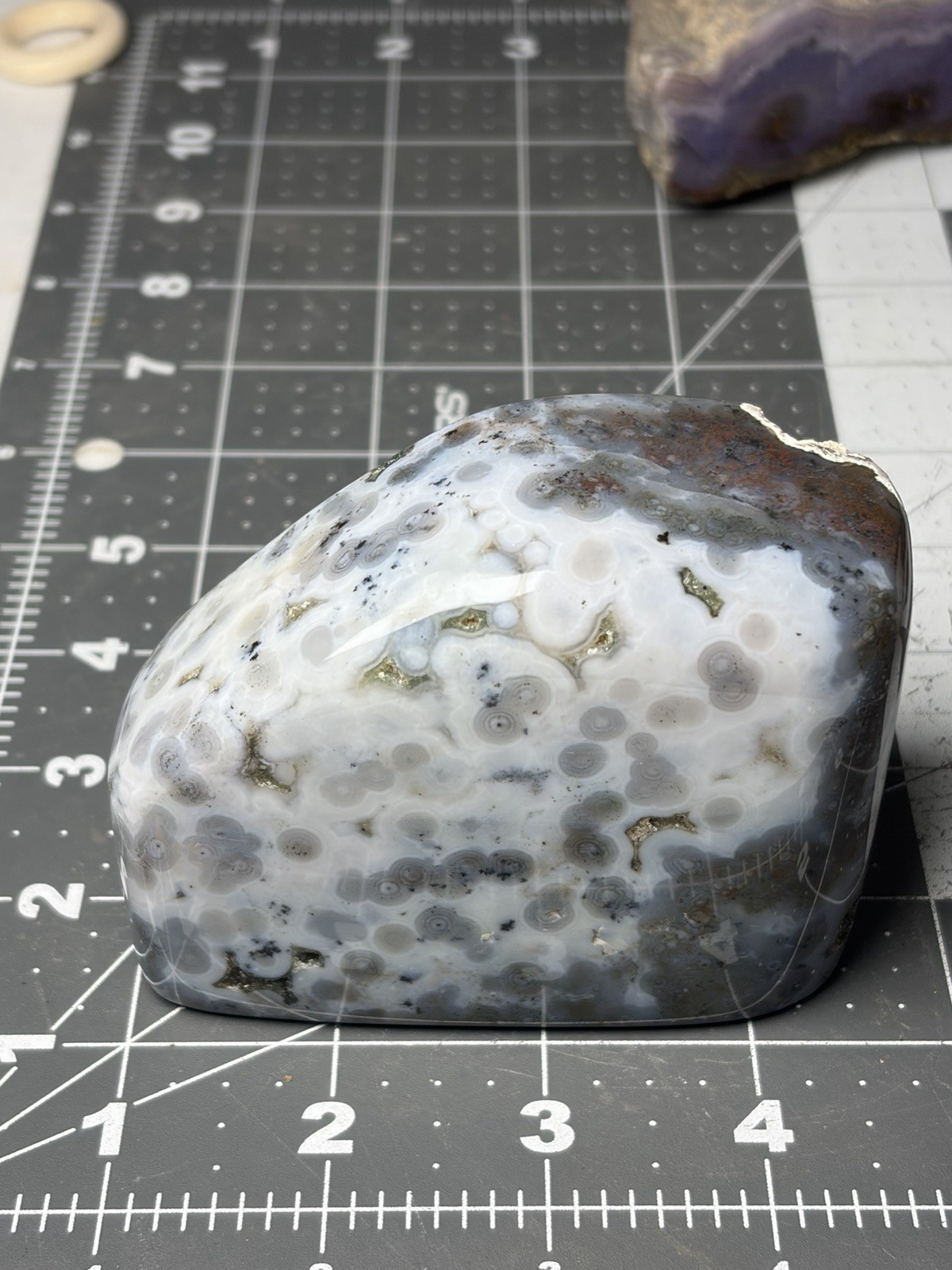 Beautiful Ocean Jasper Standing Free Form Orbs Bluish Colors