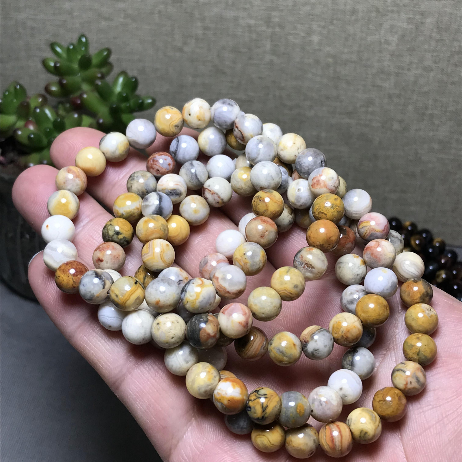 10Pcs Wholesal Natural Crazy agate bracelets Crystal ball sphere 8mm