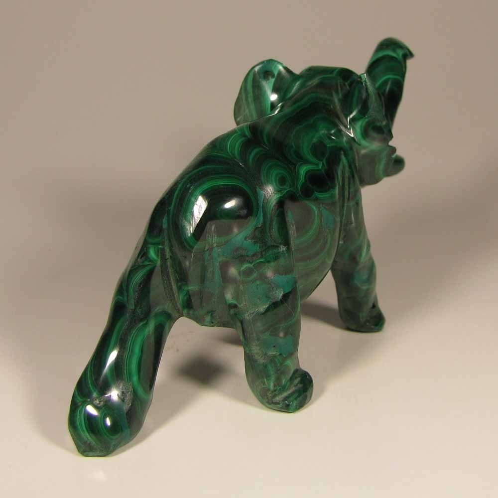 4″ Handcarved MALACHITE ELEPHANT Gemstone Animal Carving – Congo, Africa