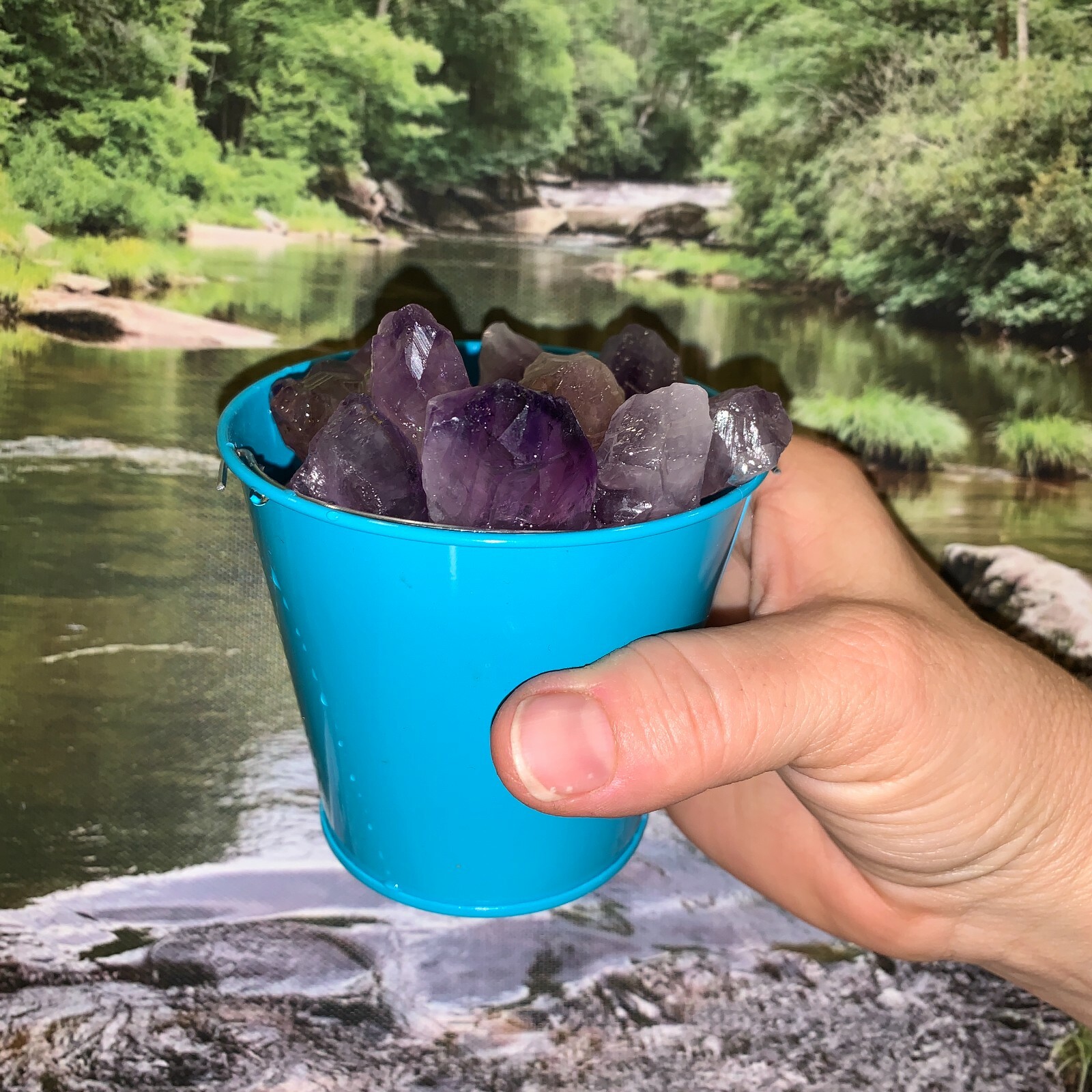 Bucket Full of Amethyst Points Rough + FREE faceted gemstone – Pick Bucket Color