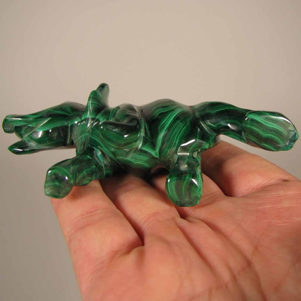 4″ Handcarved MALACHITE ELEPHANT Gemstone Animal Carving – Congo, Africa