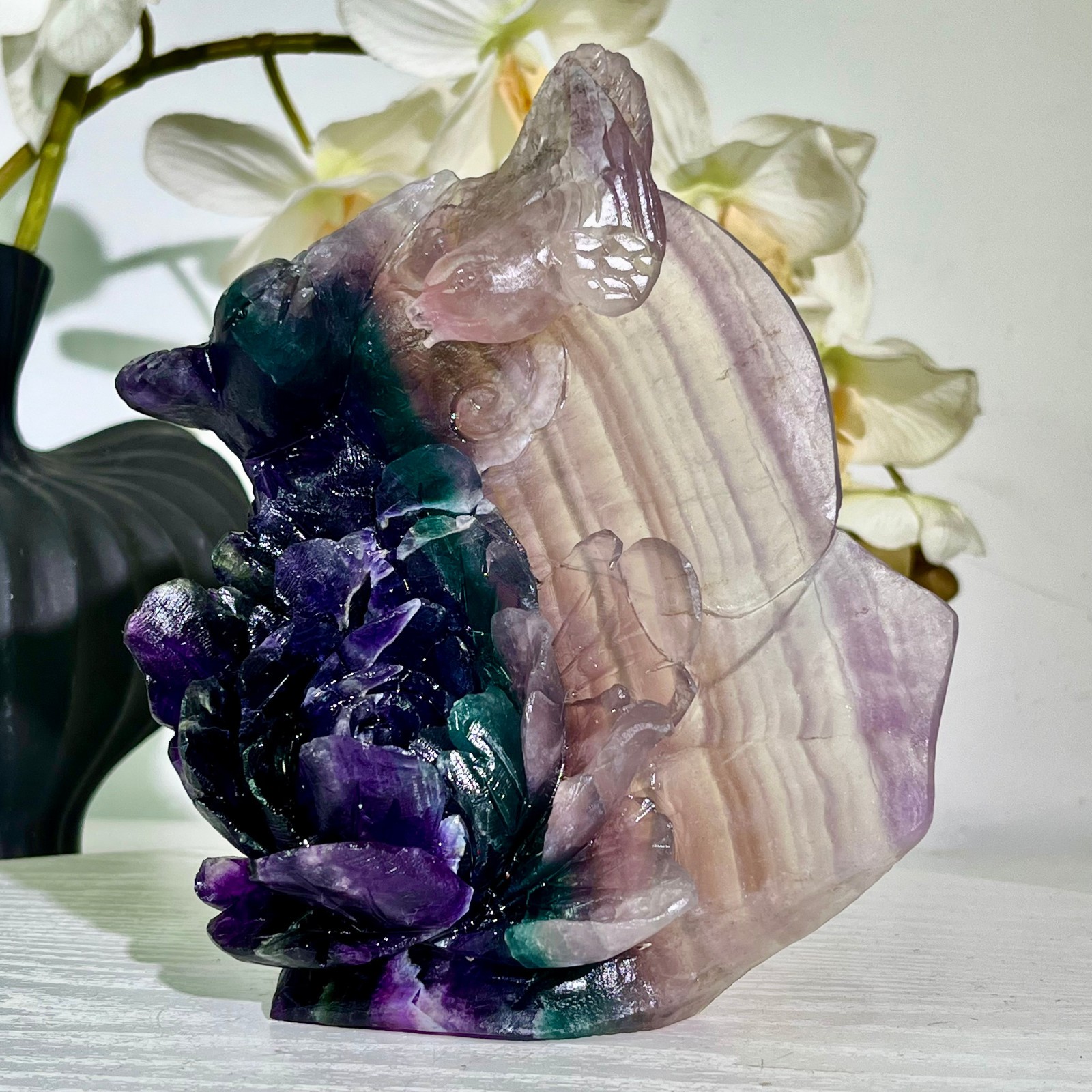 2.53LB Natural fluorite quartz products, hand carved and polished spiritual orn