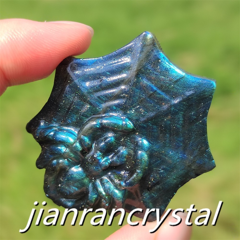 Natural Labradorite Hand Carved Spider Quartz Crystal Skull Healing Reiki 1pc