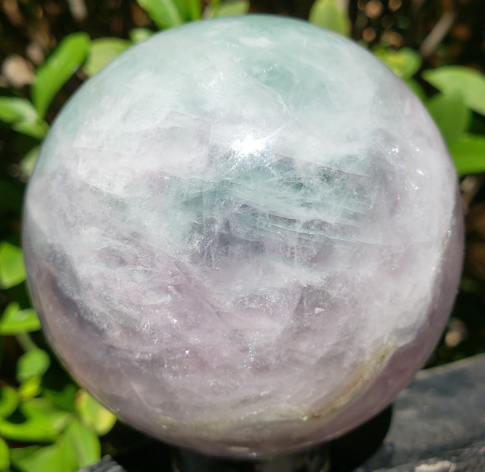 3″ Green Purple Fluorite Quartz Crystal Sphere Ball Orb Rainbow UV, 746g