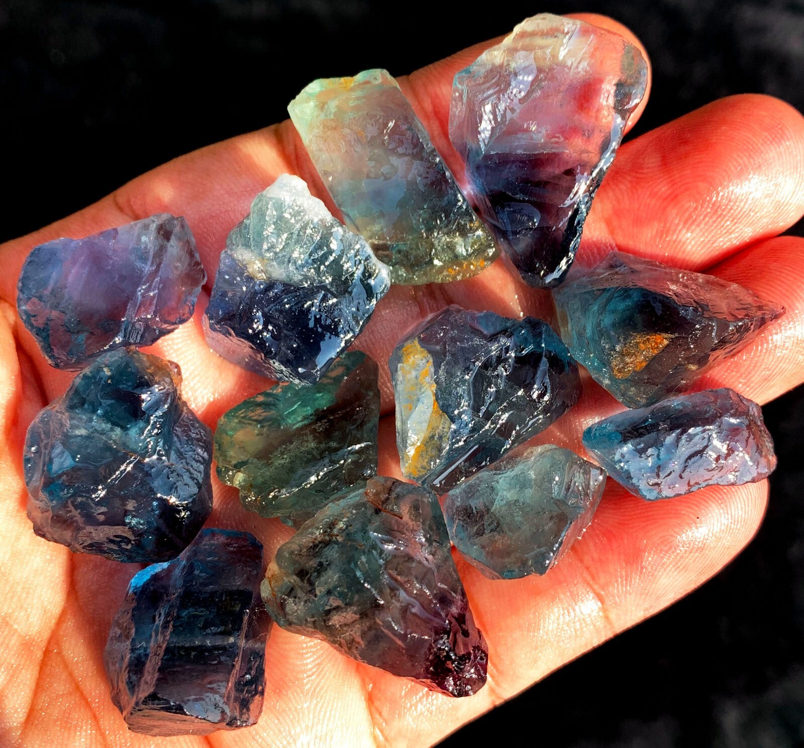 87g 12PC TOP! Natural Fantastic Blue Fluorite Crystal Specimen ic012