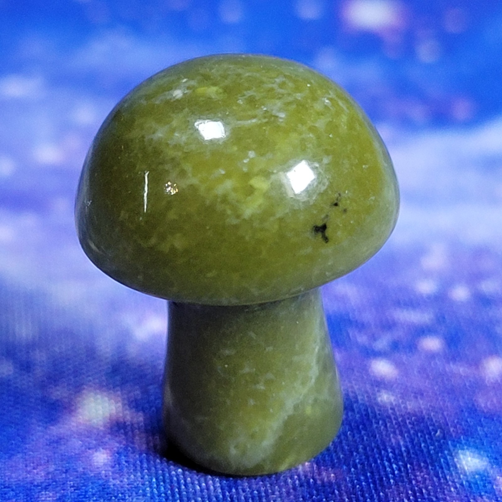 3 Magic Mushroom Carvings: Moss Agate/Picture Jasper/Serpentine 20mm w/Display