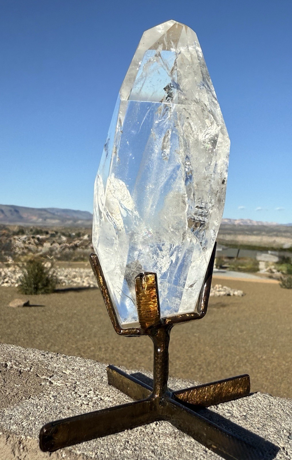 HIGHEST QUALITY CLEAR Quartz Crystal Geometric Freeform 472gr my bEST w/Stand