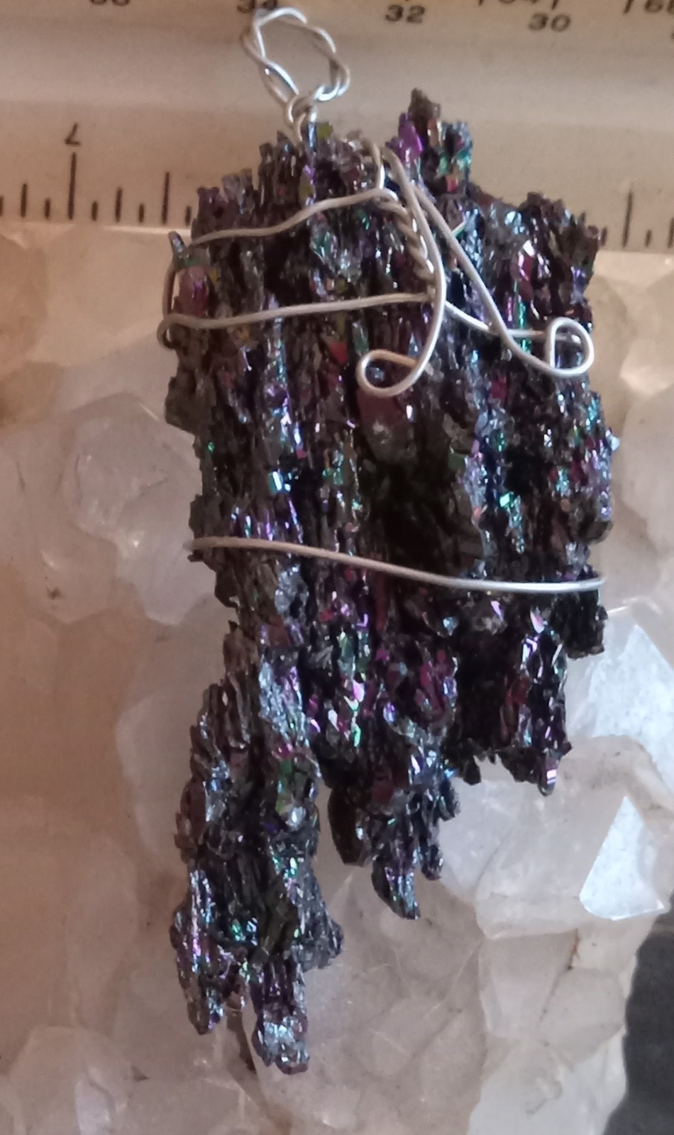 Peacock Druzy Silver Wrapped Natural Specimin 2.75″