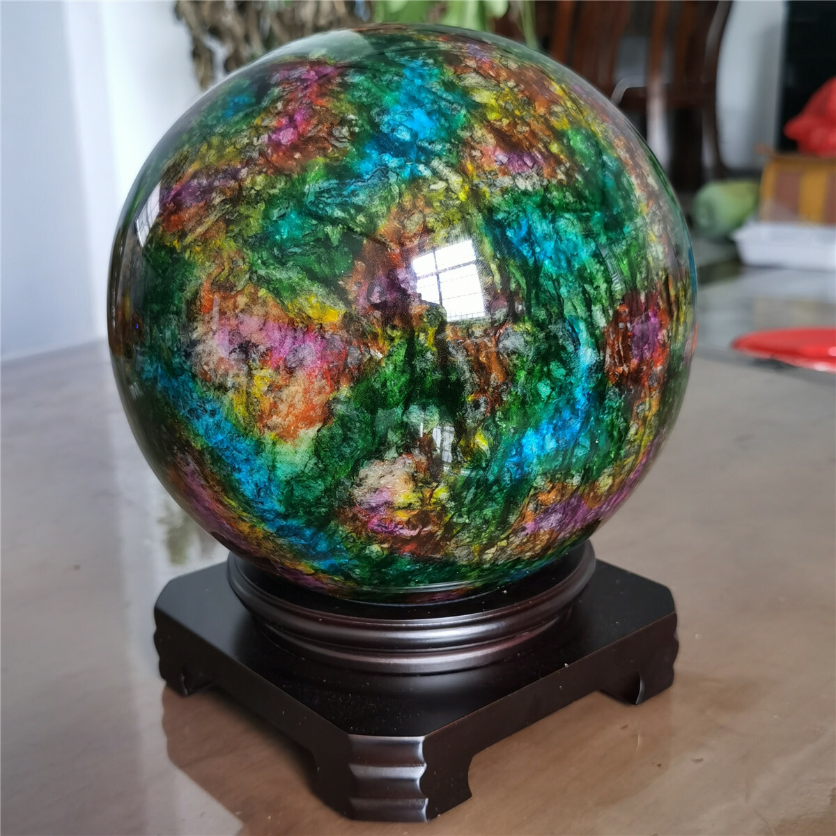 12.4kg Natural “Seven Colors Jade” sphere specimen -Taiwan China +stand 11