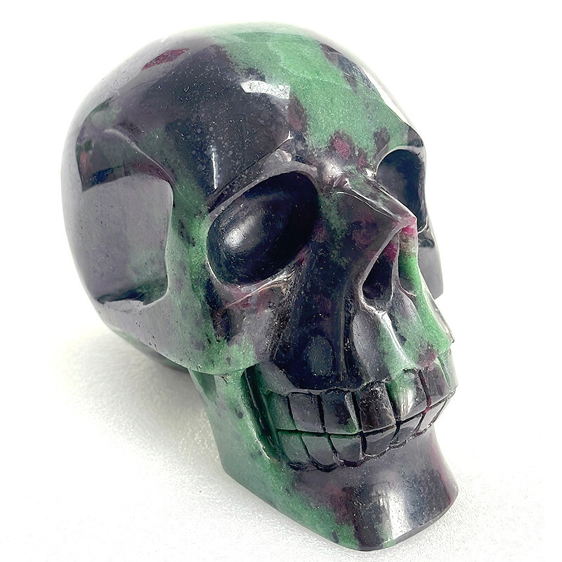 Mayan Style Healing Crystal Skull,4.9in Natural Ruby Zoisite Gemstone, Spiritual