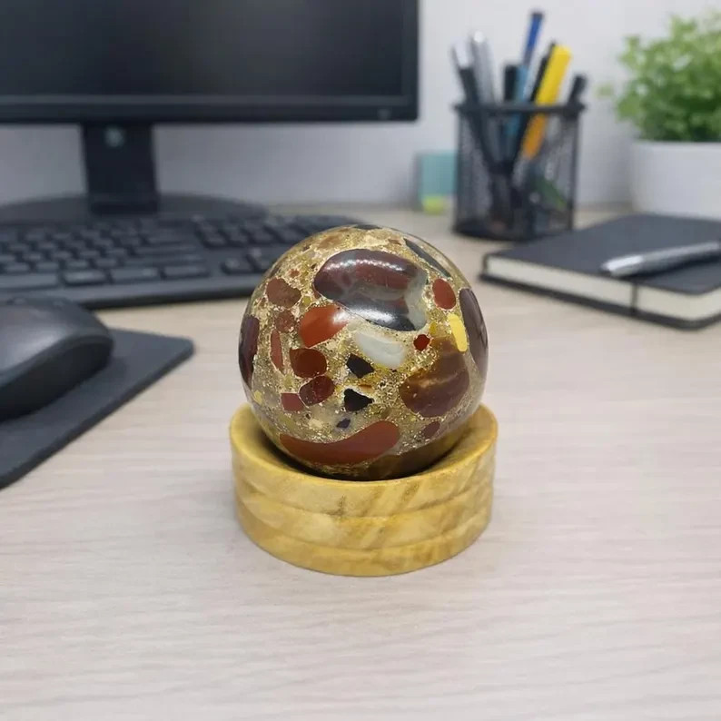 Red Cobra Jasper Sphere with Stand Polished Crystal Ball Healing Stone Decor
