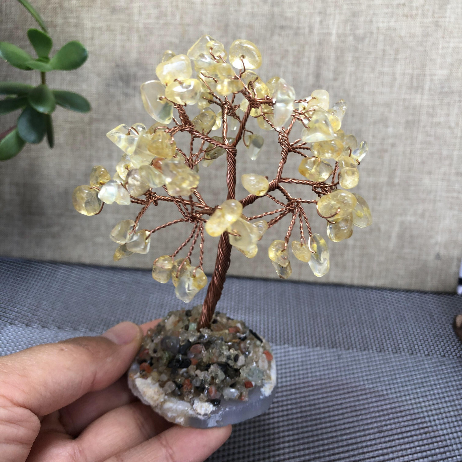 Natural beautiful Yellow crystal hand woven tree home decoration Love Gift 100mm