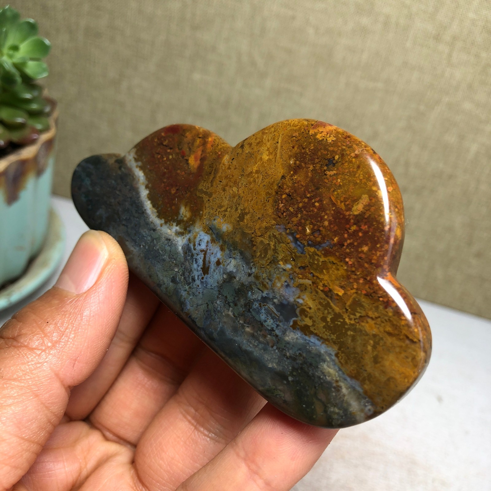 85mm Natural Ocean Jasper Hand carved clouds Crystal specimens 76g A4469