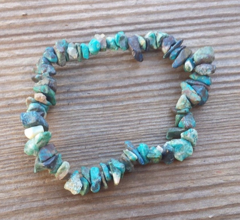 NATURAL CHRYSOCOLLA STONE GEMSTONE STRETCHY CHIP BRACELET