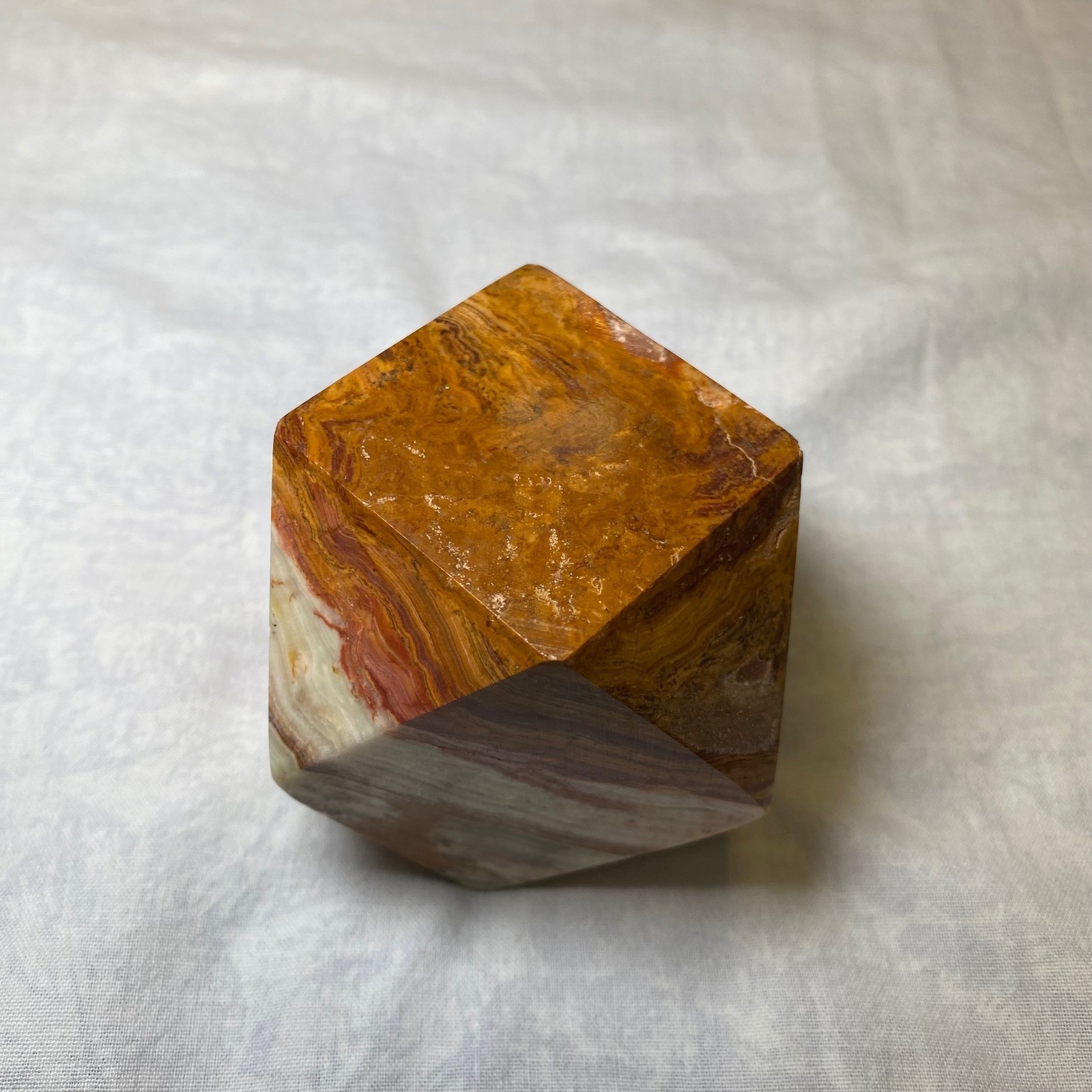 Banded Onyx Geometric Paperweight Rhombic Dodecahedron Polished Stone Pakistan