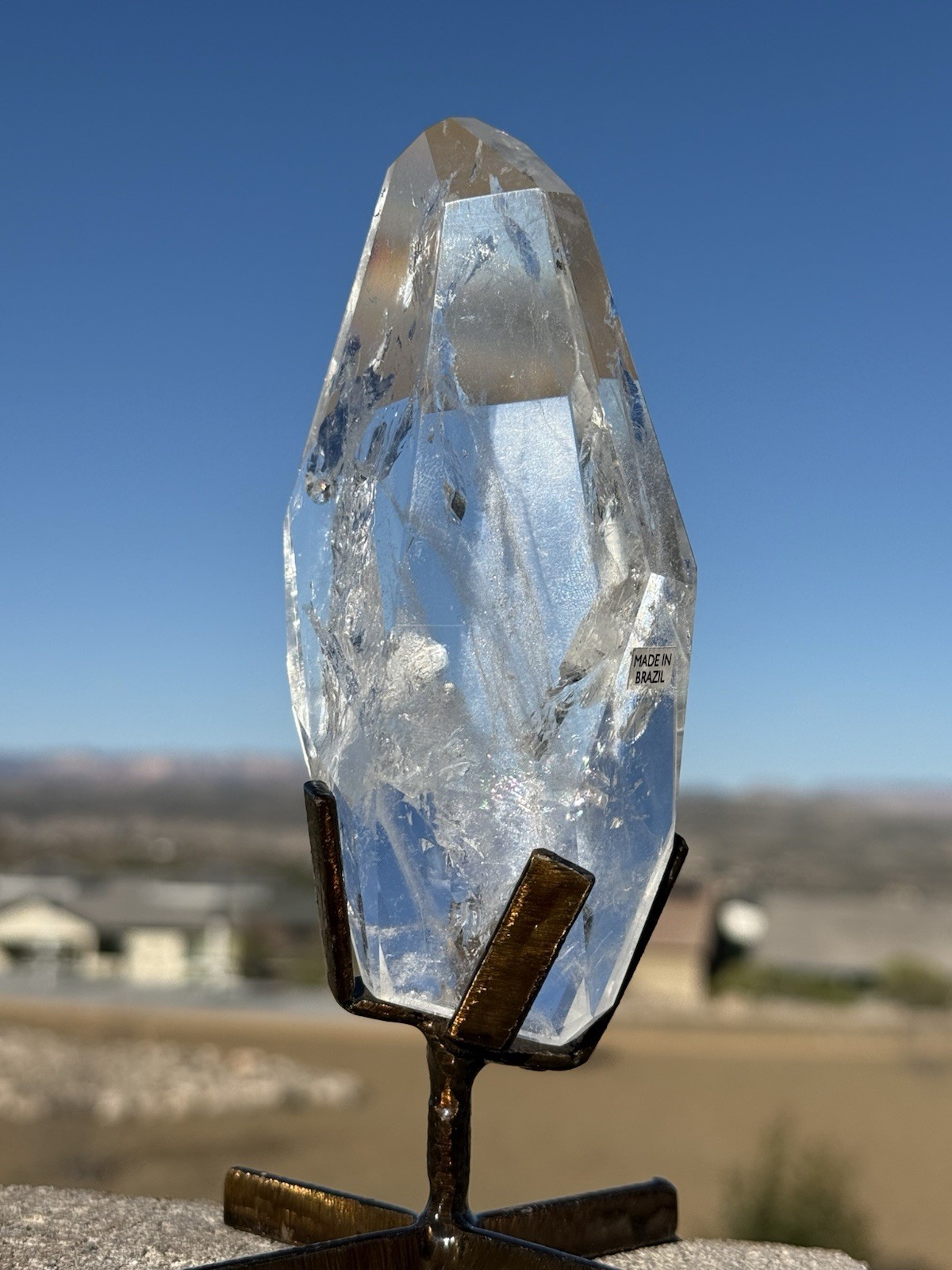 HIGHEST QUALITY CLEAR Quartz Crystal Geometric Freeform 472gr my bEST w/Stand