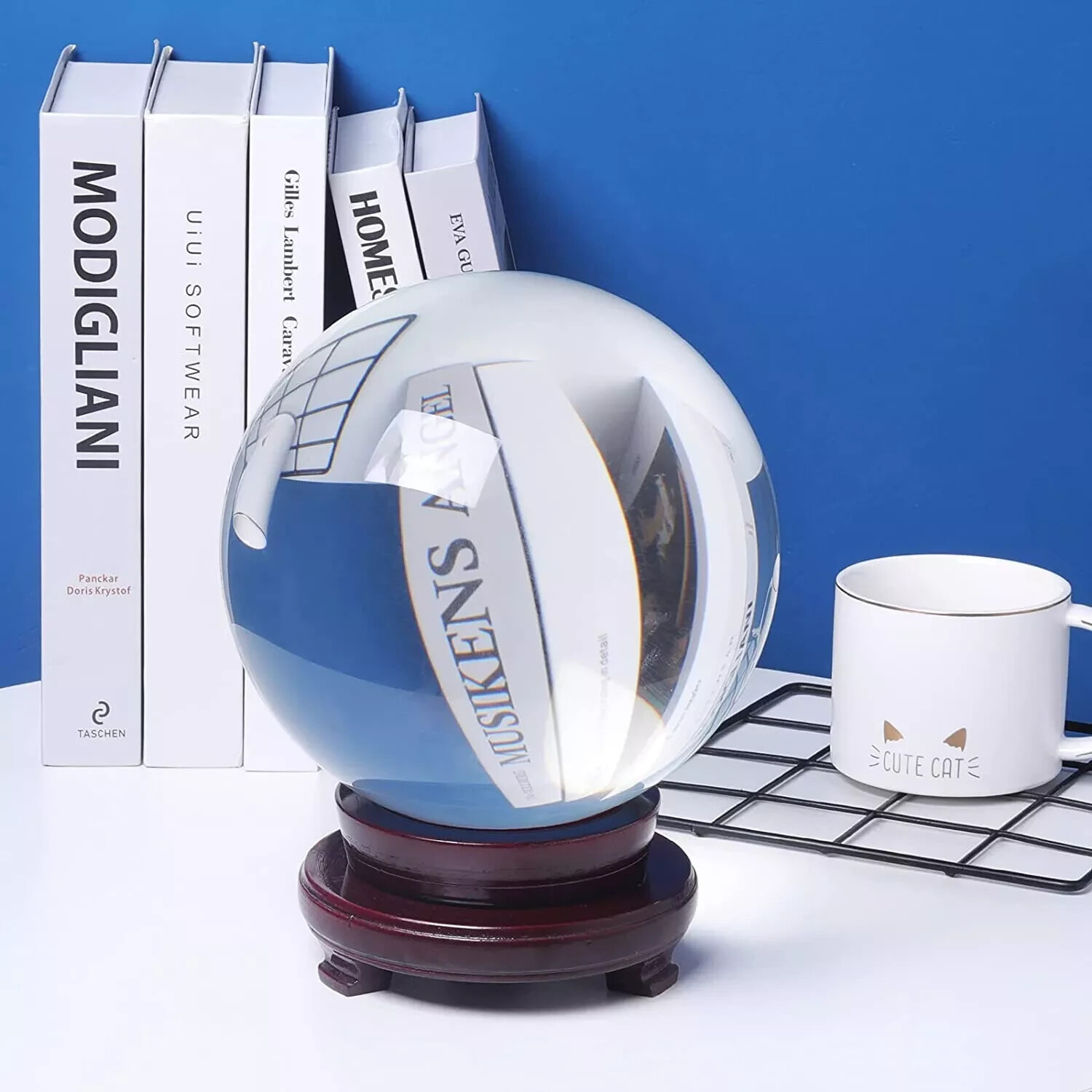 TOP 200MM 22LB Clear Crystal Ball Meditation Glass Sphere Photo Prop Free Stand