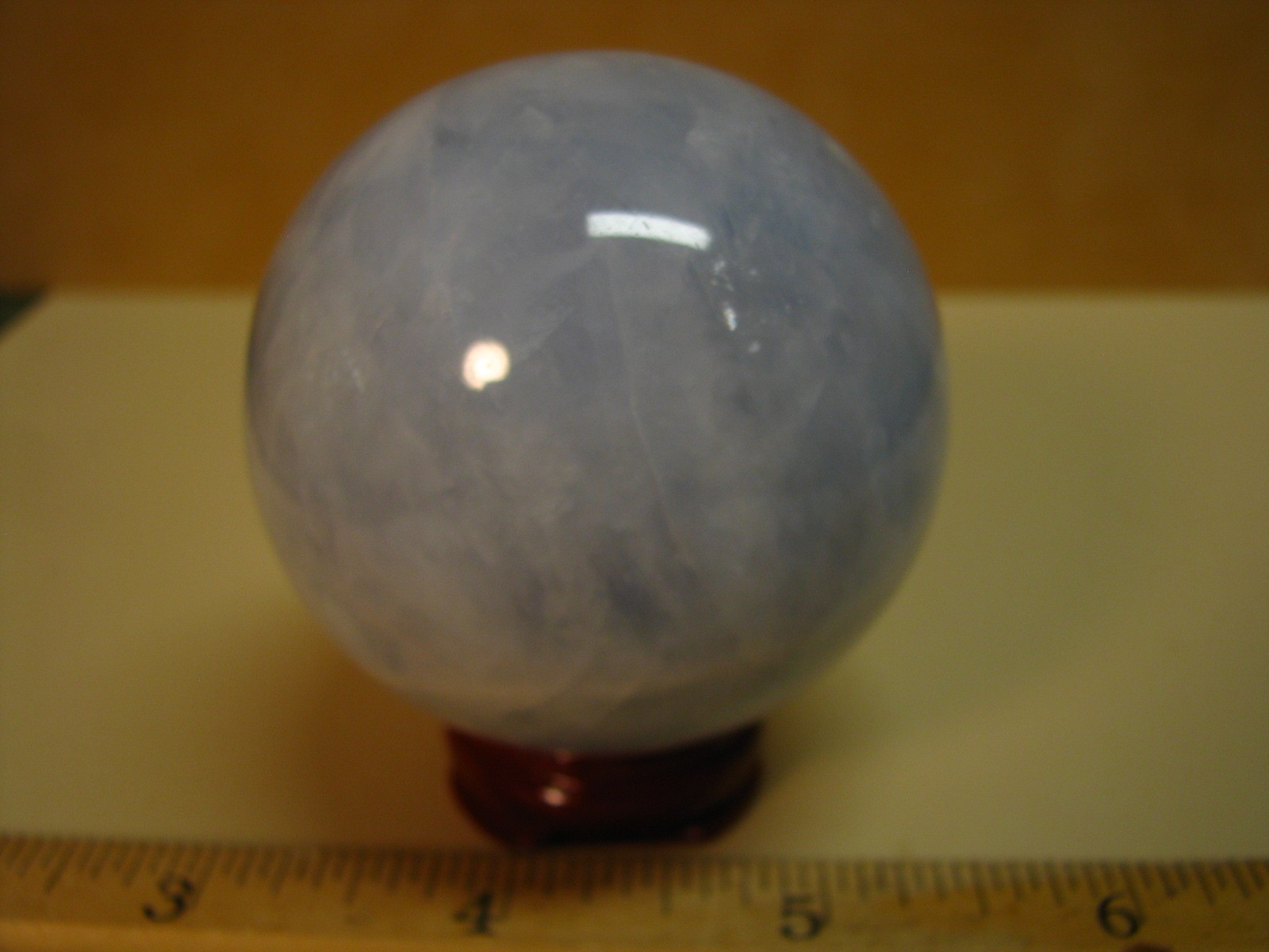 .59lb 2.26inch BLUE CELESTITE SPHERE W/WOOD STAND MADAGASCAR #059