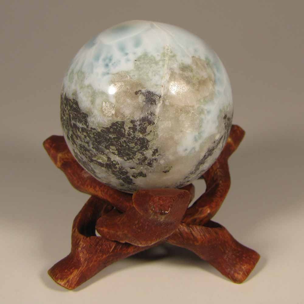 38mm Blue LARIMAR Polished Gemstone Sphere Ball w/ Stand – Dominican Republic