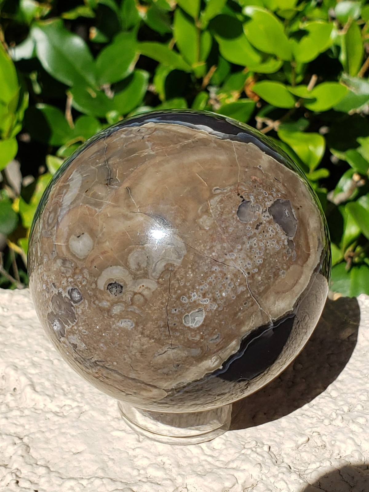 2.6″ Volcano Agate Quartz Crystal Sphere Ball Orb Stunning Green UV, 388g