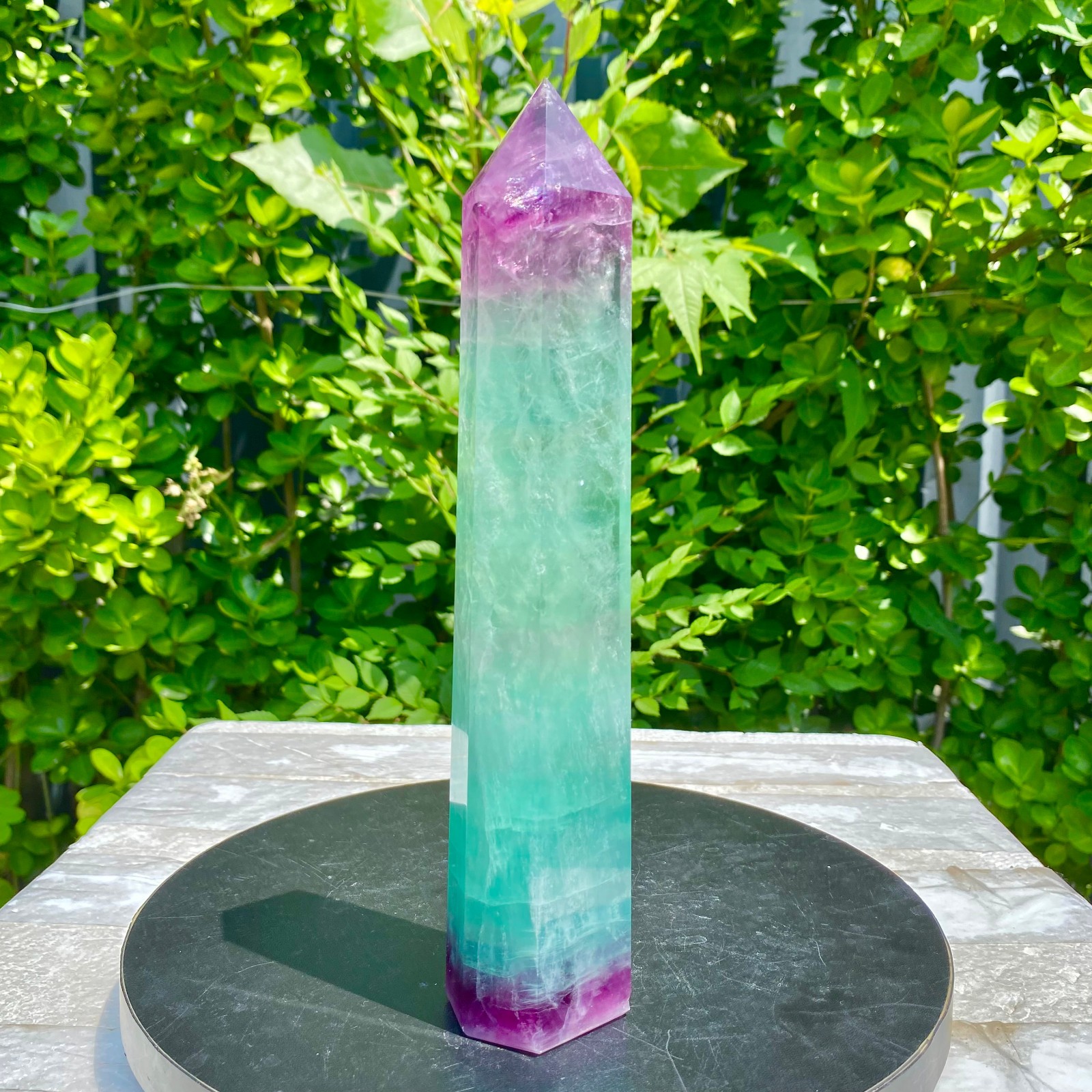 2.09LB Natural Rainbow Fluorite Obelisk Quartz Crystal Wand Tower Point Heal