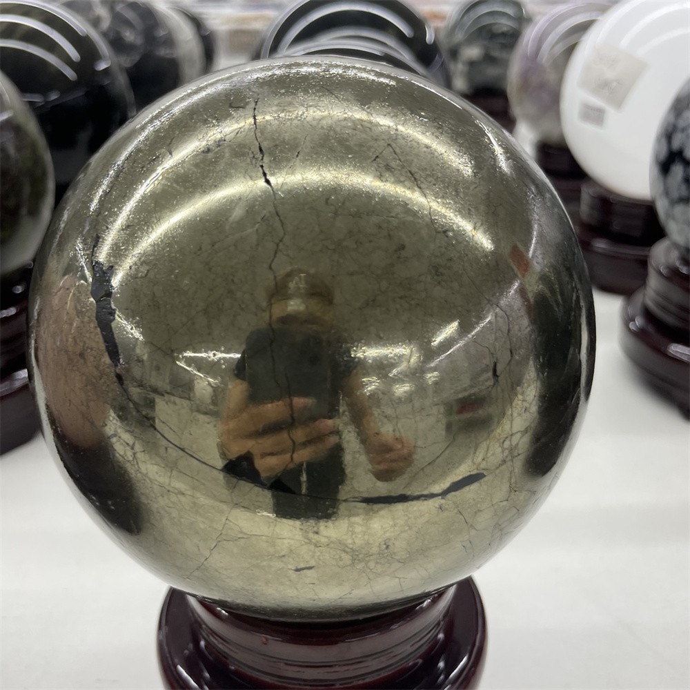 11.LB 4.5″ Natural Pyrite Sphere Ball Carved Crystal Quartz Decor Healing Energy