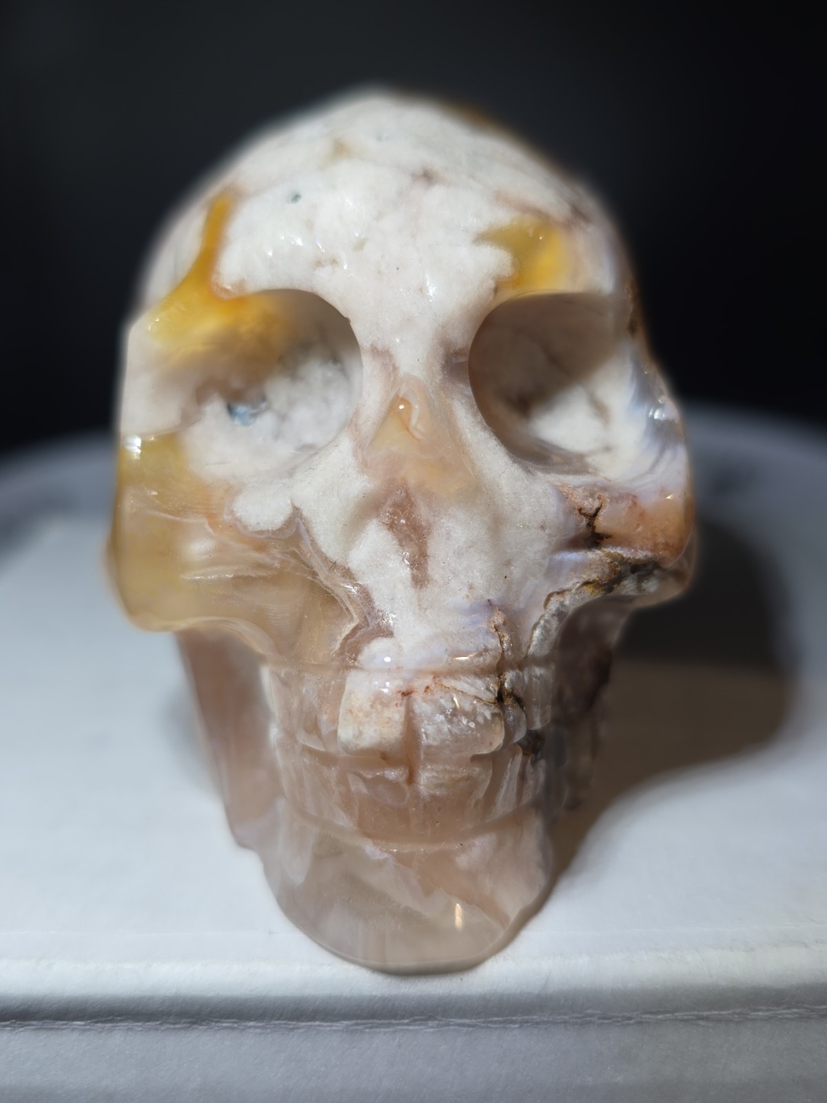 Flower Agate Skull 2.5″ X 2″ 7.8 Oz. 222g.